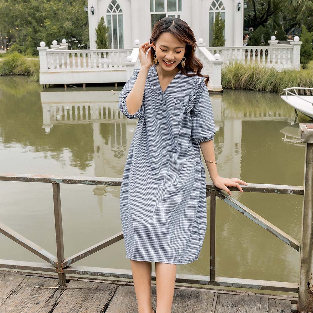 ĐẦM BẦU TAY LỬNG CỔ V HINATA DB006