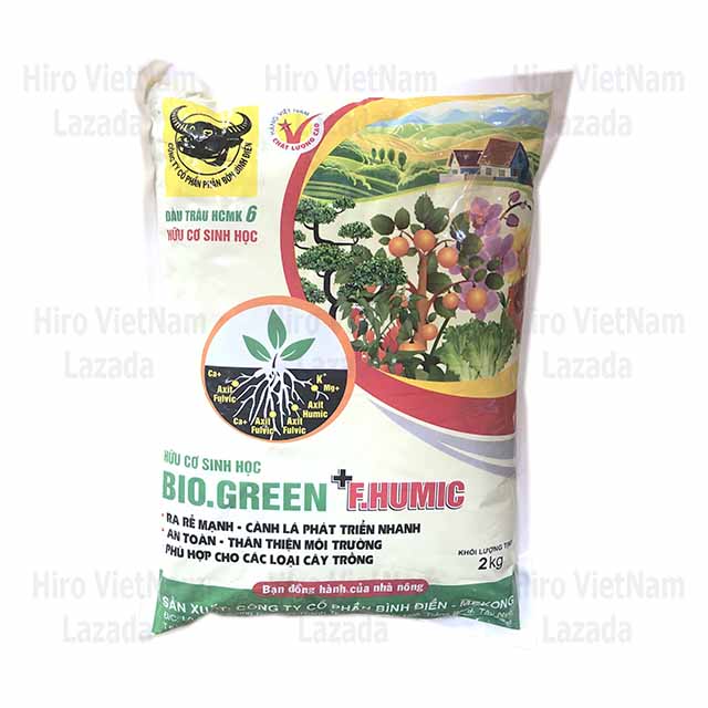 Đầu trâu HCMK 6 Hữu cơ sinh học BIO.GREEN + F.HUMIC - Ra rễ mạnh cành lá phát triển nhanh - An toàn thân thiện môi trường - Phù hợp cho các loại cây trồng (Gói 2KG)