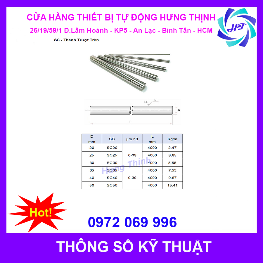 Thanh Trượt Tròn Phi 20 Dài 1000mm