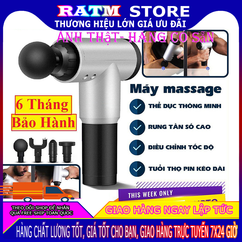 [HCM] Hồ Chí Minh Máy massage cầm tay Fascial Gun cao cấp 4 đầu 6 chế độ rung - Súng massage toàn thân giảm căng cơ trị nhức mỏi vai gáy nhập khẩu