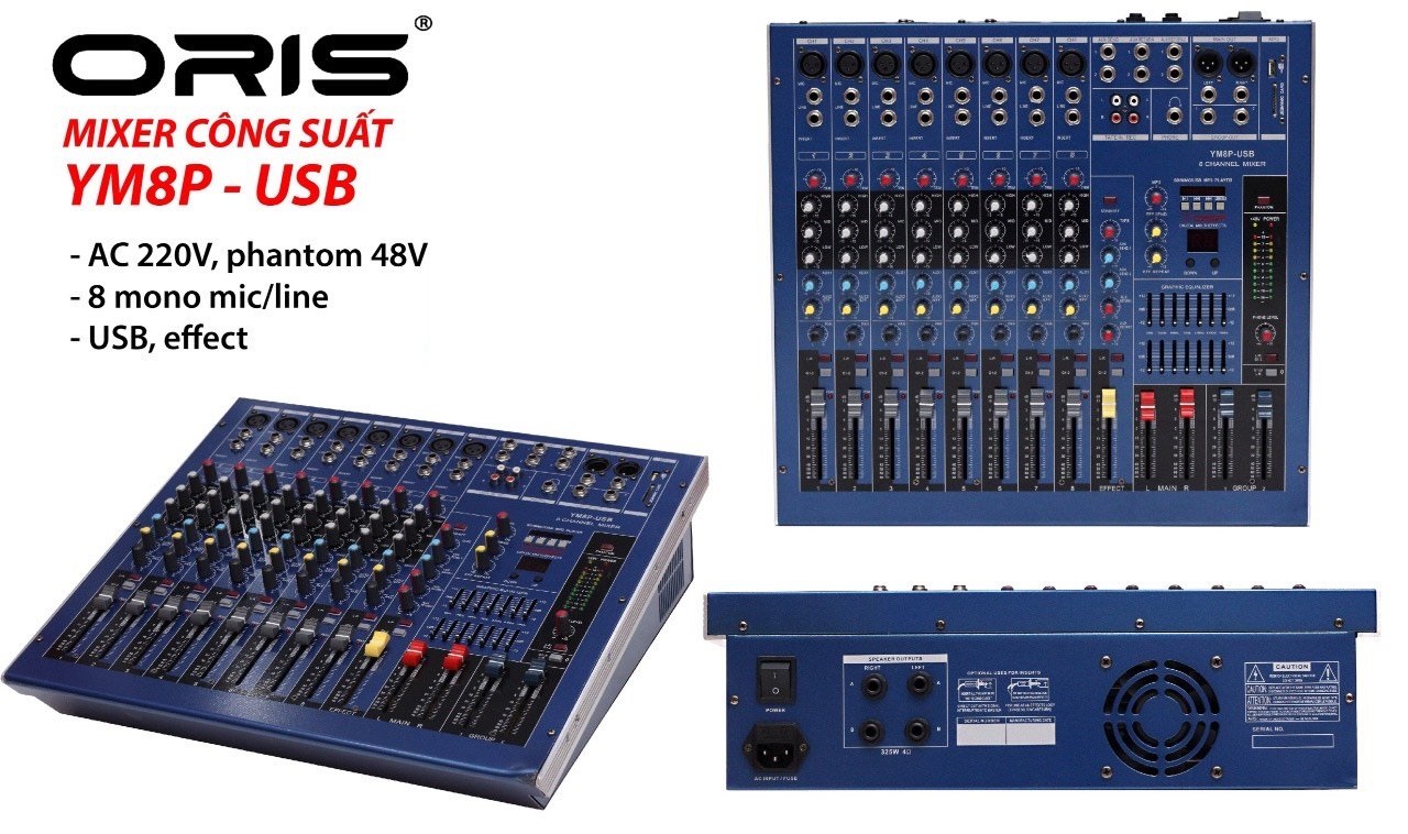 Bàn mixer tích hợp công suất oris ym8p-usb