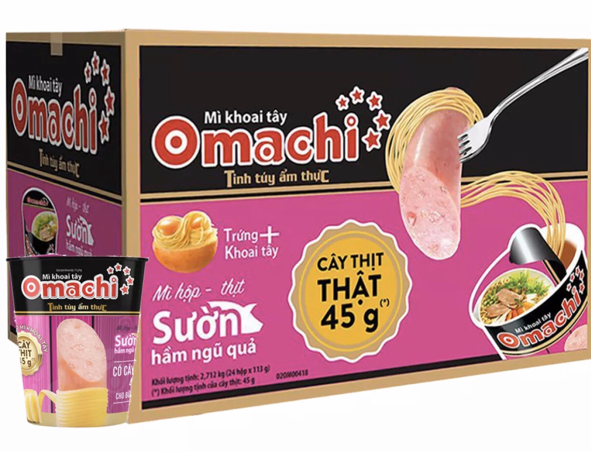 Mì Omachi ly có cây thịt thật 113gam(24 ly)