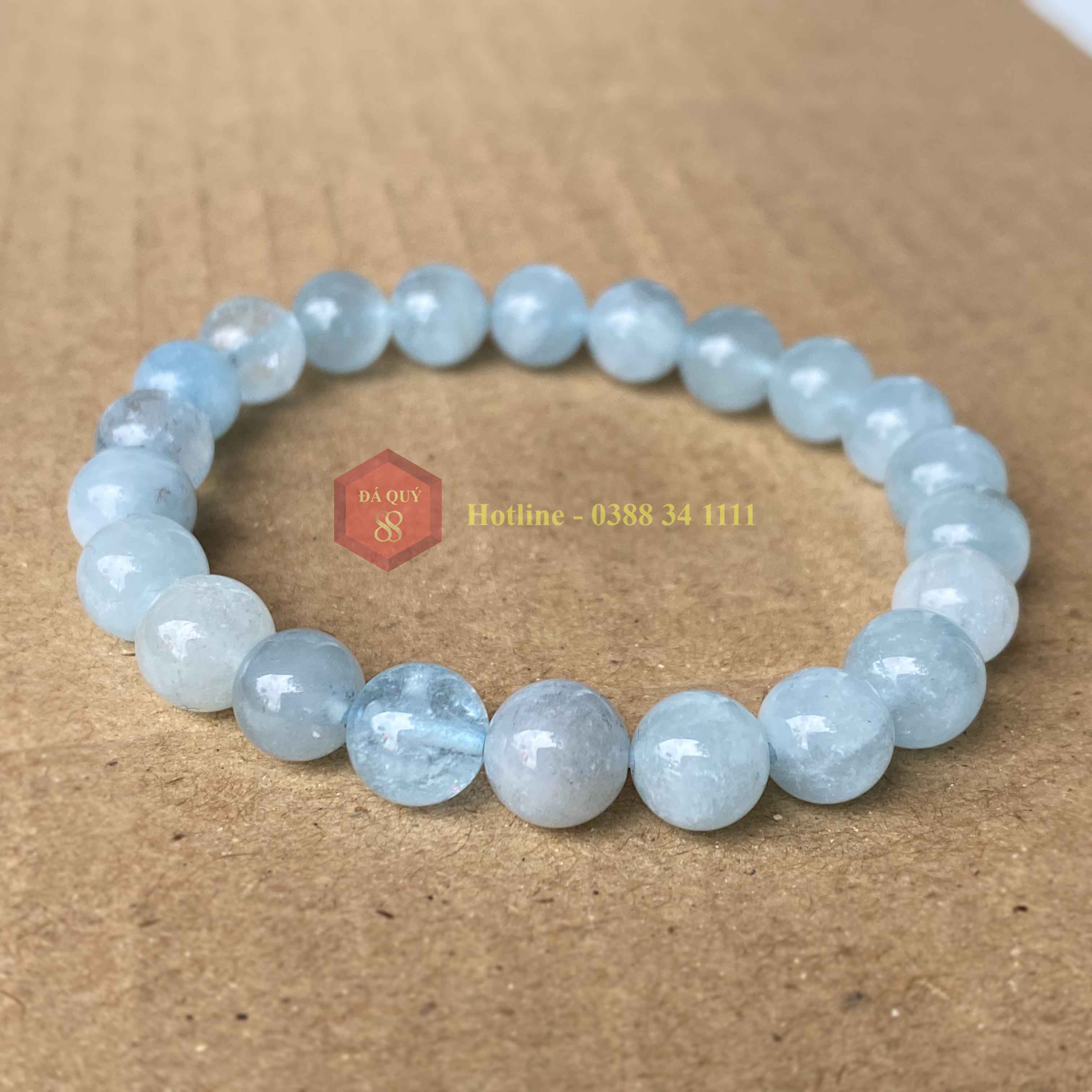 Vòng Tay Đá Thạch Anh Aquamarine Tự Nhiên Xanh Nước Biển 8mm