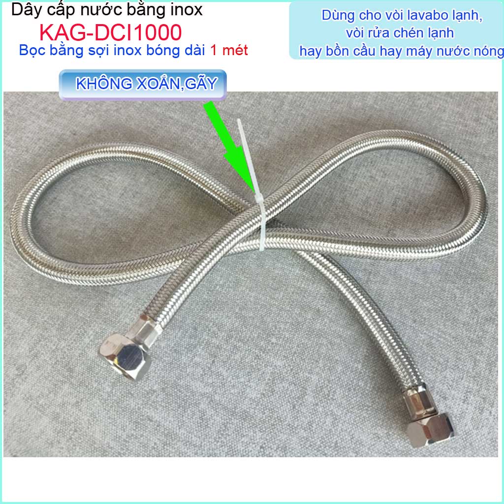 Dây cấp nước Inox 1m chịu nhiệt KAG-DCI1000 ( dài 1m), dây cấp nước dài 100cm chịu áp chịu nhiệt tốt dây dẫn nước bình nóng lạnh