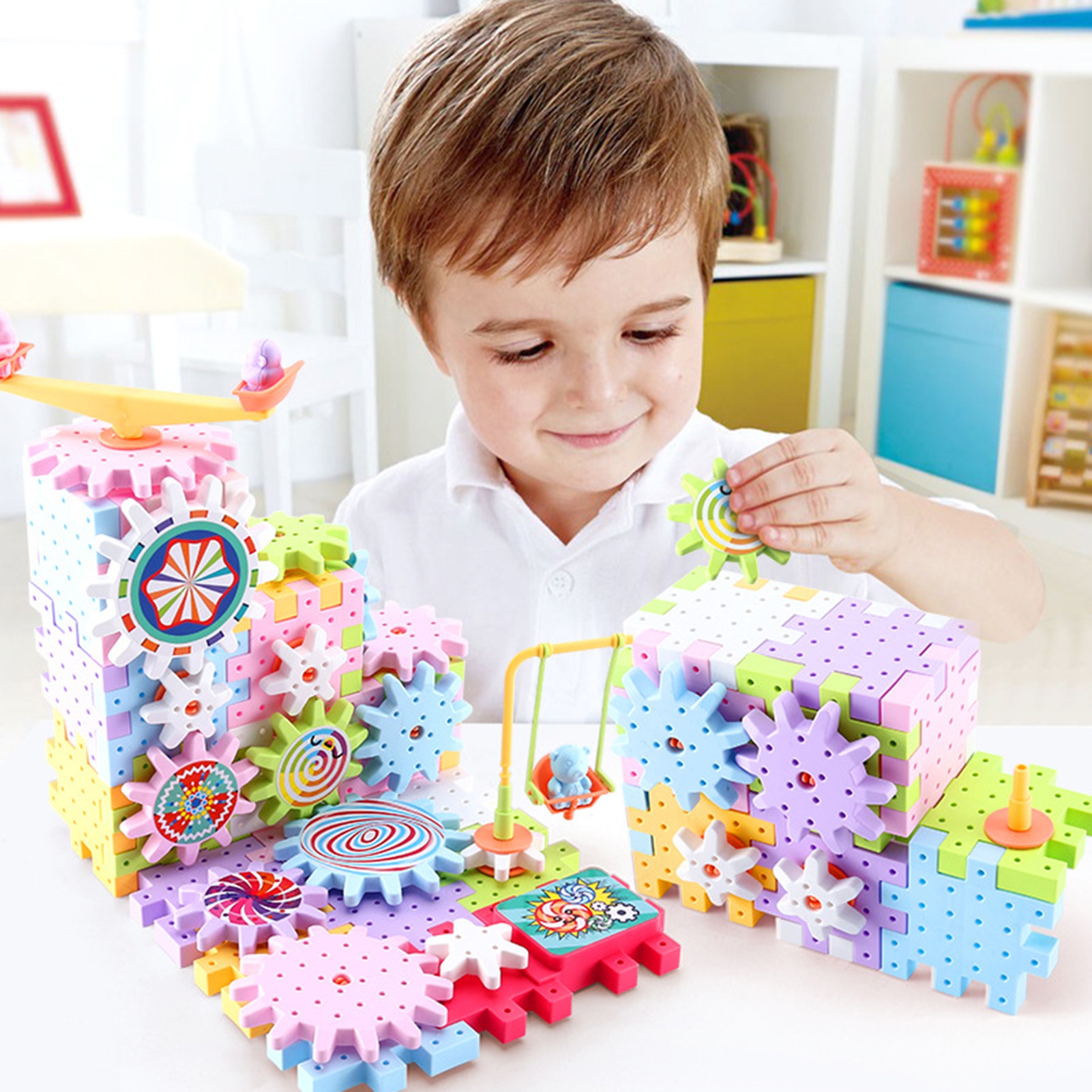 ASTELLA 1 Set Building Block Electronic Gears Hand-eye Coordination Improvement Variable Amusement Park Building Assembly Toy for Christmas Gift