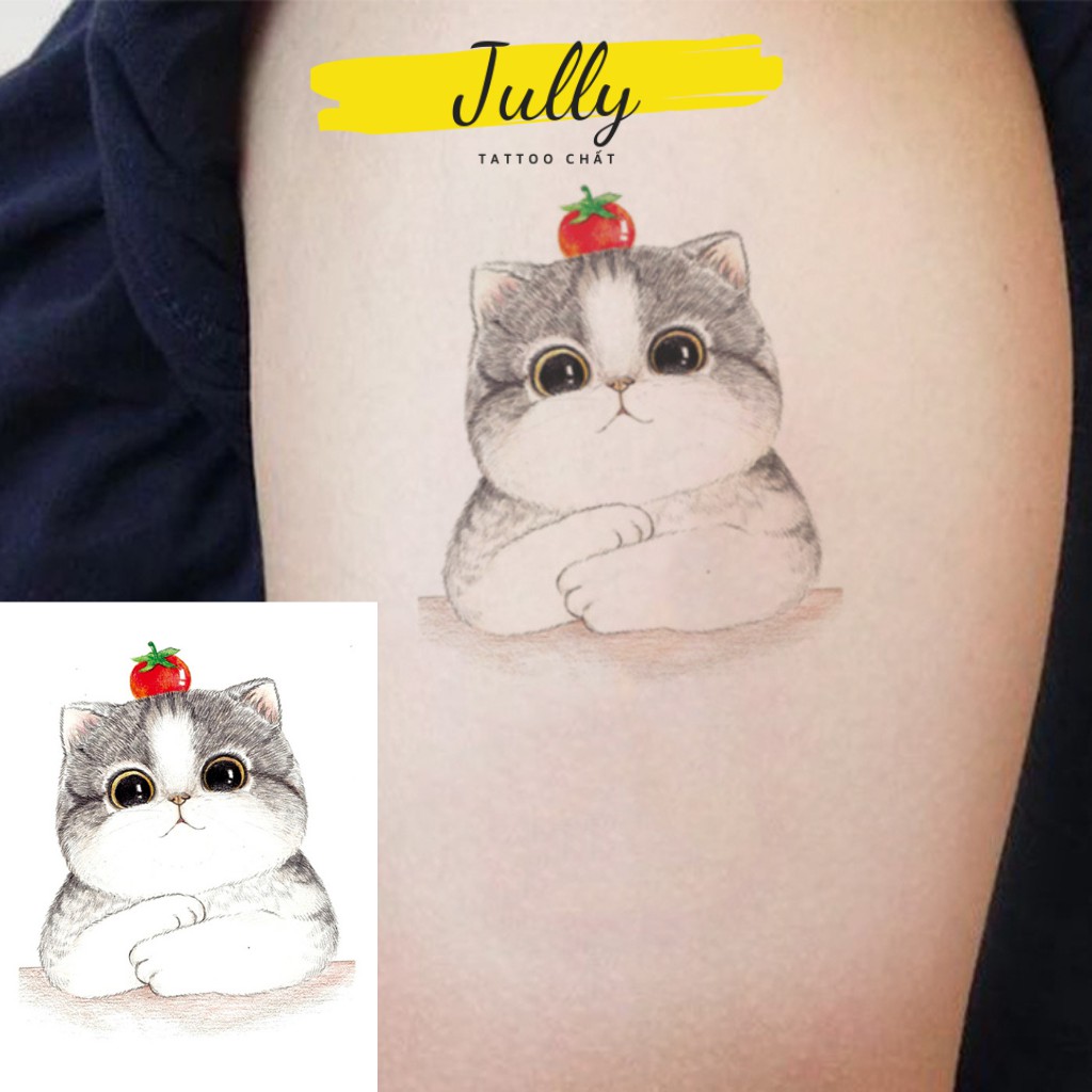 hình xăm dán mèo béo cute mini cho bé gái, nữ JULLY Tattoo chất ...