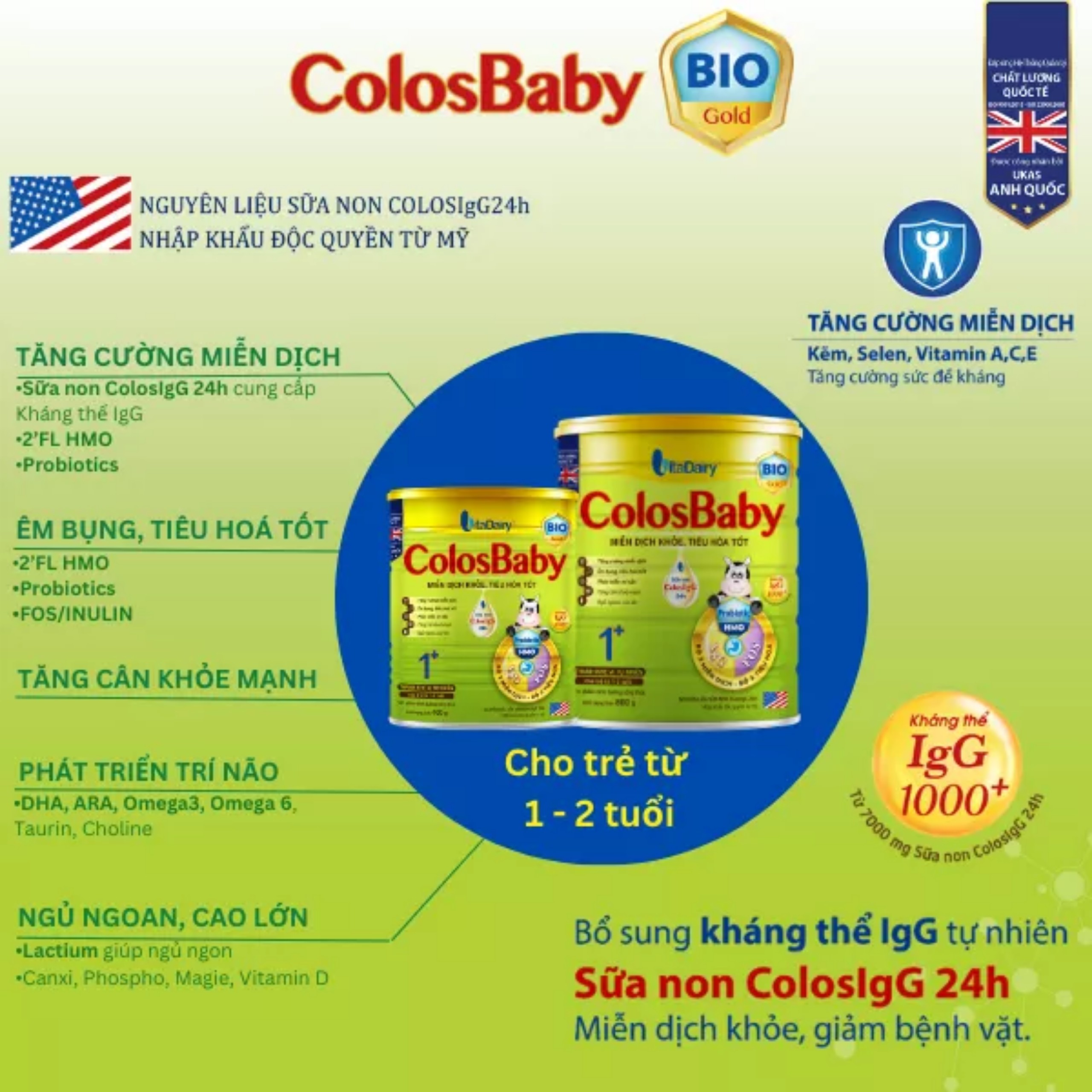 (HSD T3-2028) (Quét Mã QR Tích Xu) Sữa Bột Vitadairy Colosbaby Bio Gold 1+ 800gram/lon.