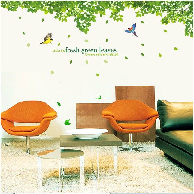 Decal dán tường hoa lá  GREEN LEAVES (SIZE LỚN ) Sticker Tranh Dán Tường -Decal dán tường cây xanh ,Decal dán tường hoa lá