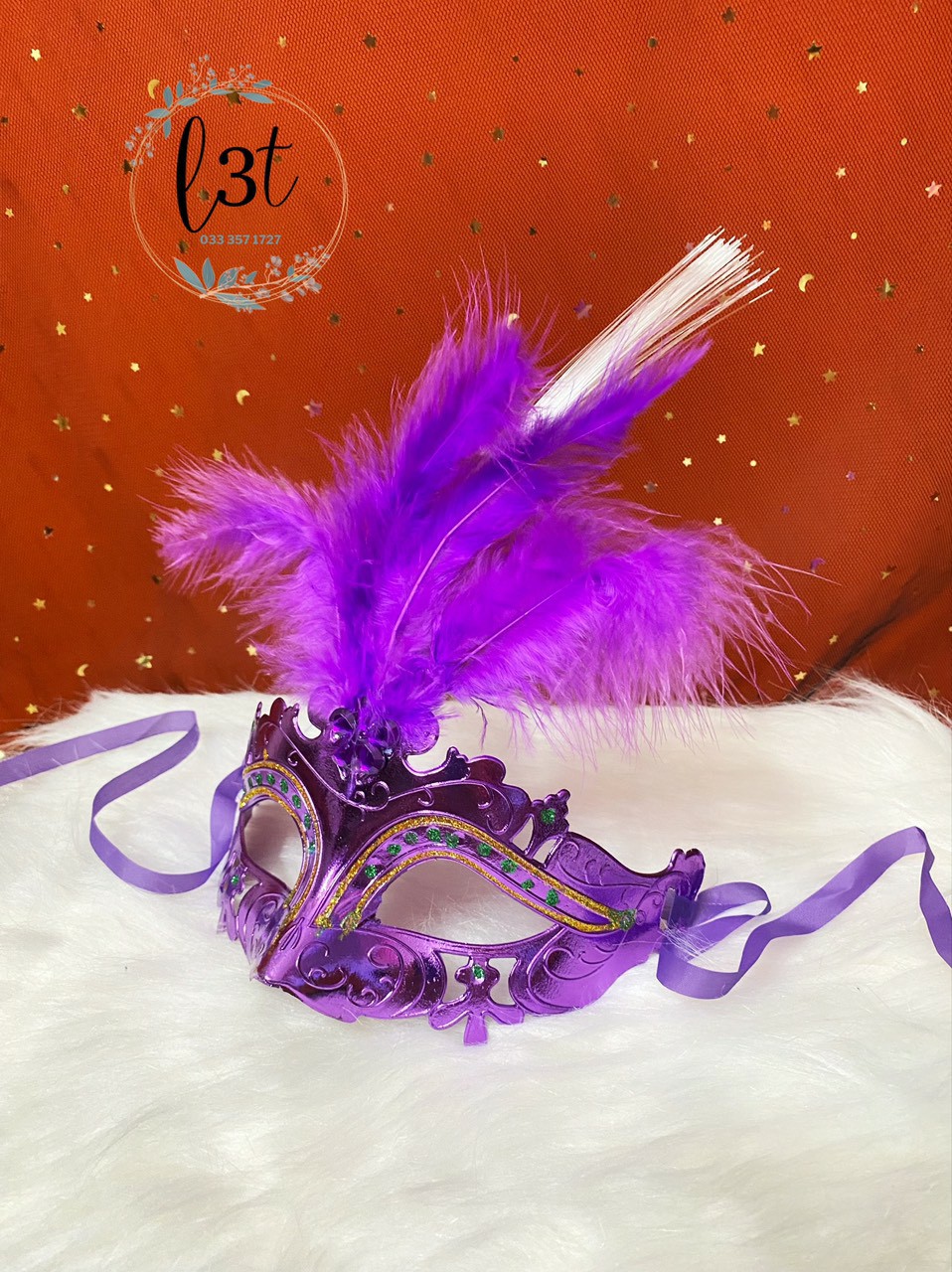 Mặt nạ hóa trang Halloween lông vũ có đèn LED
