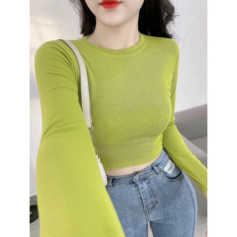 Áo croptop cổ cao tay dài A27 Chất lụa co giãn dưới 55kg