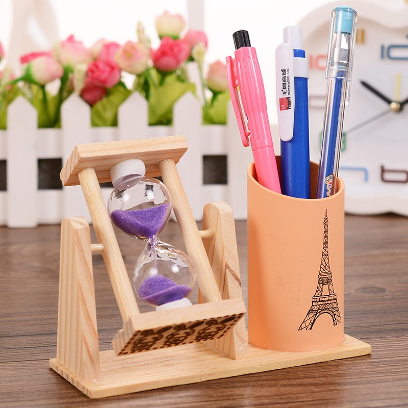 Hộp bút gỗ kèm đồng hồ cát