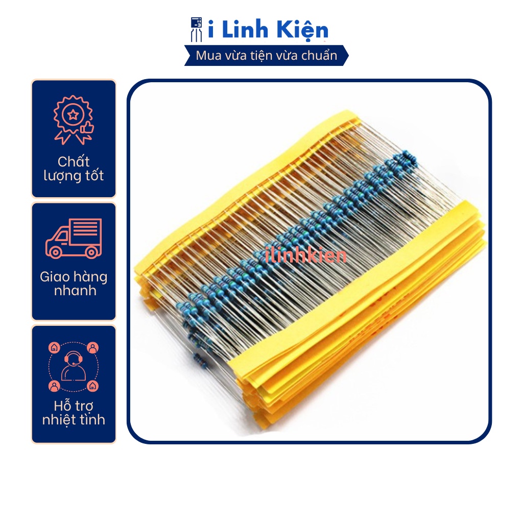 Điện trở vạch 1/4W 1K 1% chân đồng (50c)