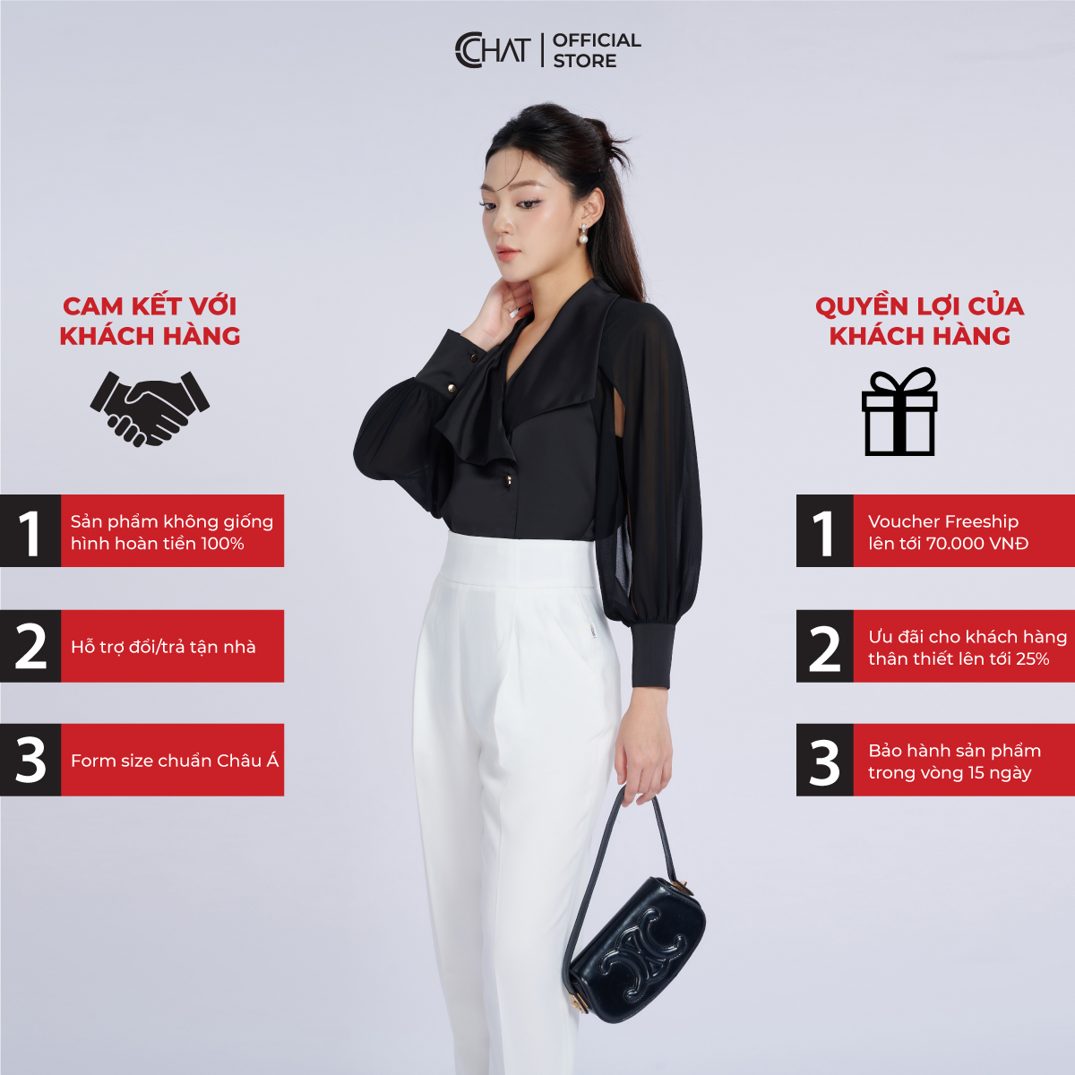 Áo Sơ Mi CCHAT Cổ Rủ Tay Phối Xẻ Kiểu Chất Lụa Cao Cấp 53FDL8022ST