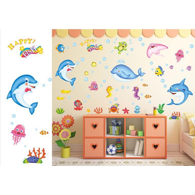 decal dán tường cá heo vui nhộn