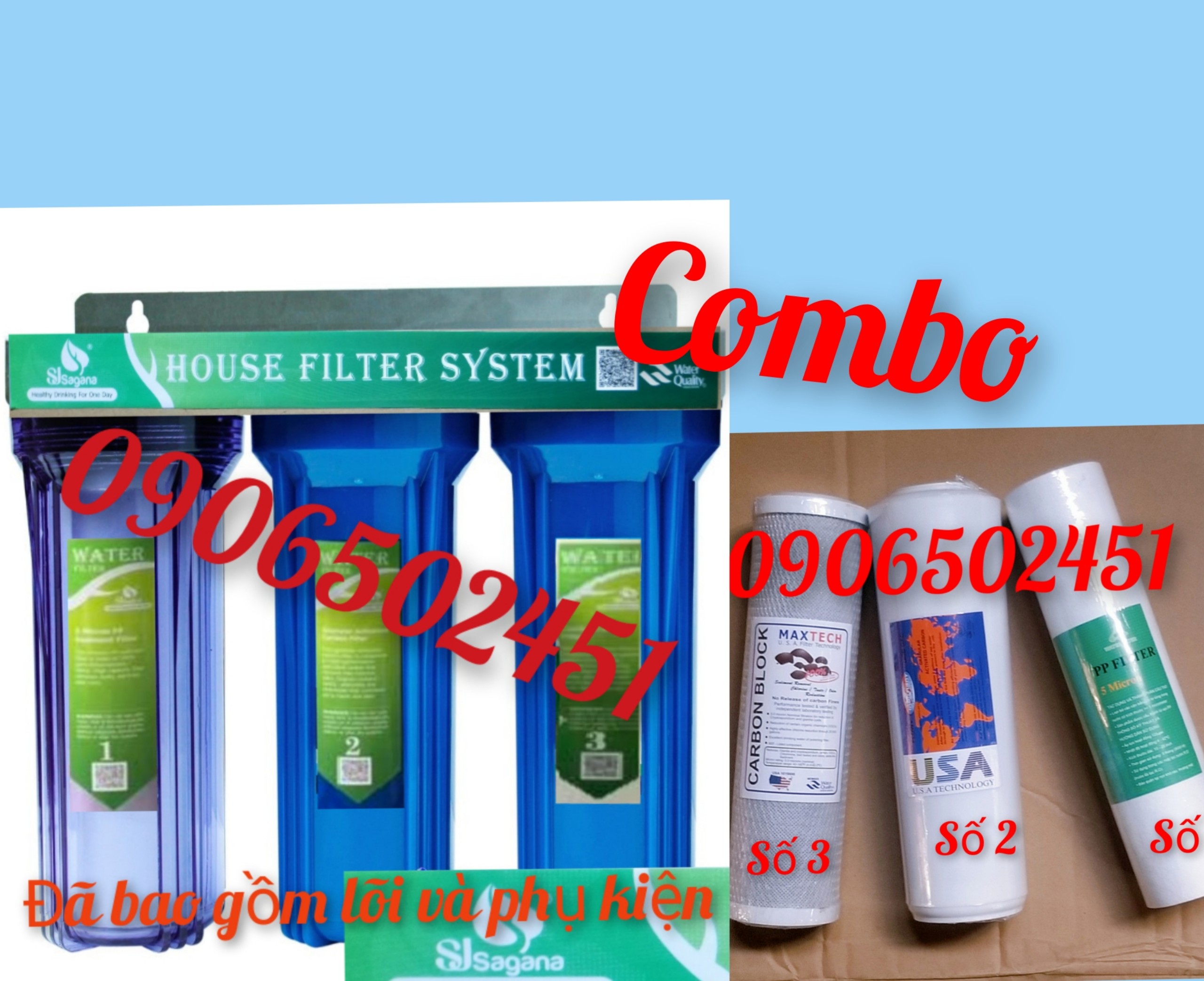 [HCM]COMBO Bộ lọc nước sinh hoạt - lọc thô đầu nguồn 3 cấp ly 10 inch chuẩn dùng cho gia đình + BỘ 3 LÕI LỌC NƯỚC SỐ 123