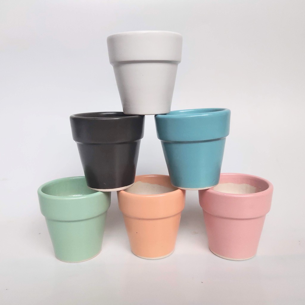 Chậu sứ hình xô đai, miệng vành loại nhỏ size s2. chậu sứ vành miệng cao 7cm mini trồng cây để bàn, cây nội thất, sen đá