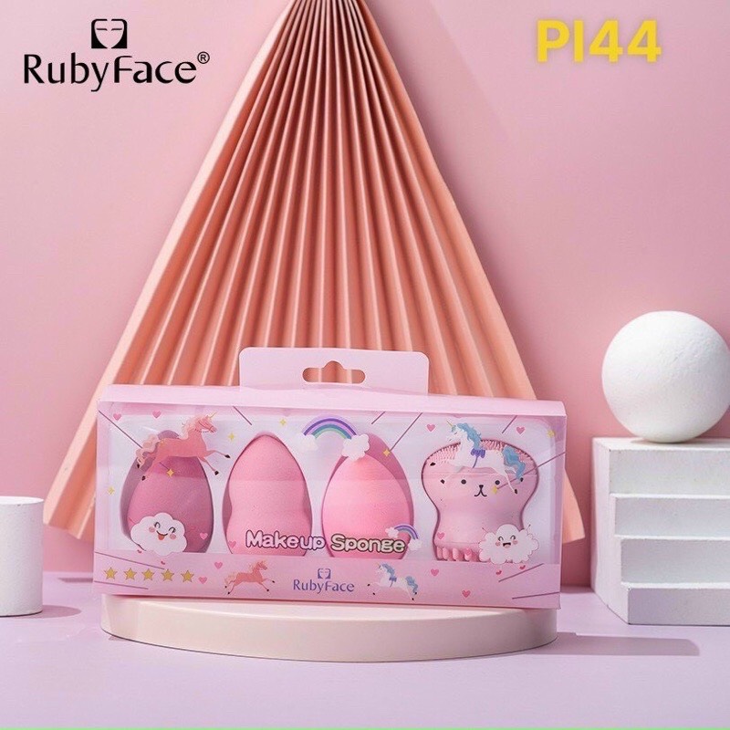 Set 3 bông mút trang điểm và 1 rửa mặt bạch tuộc Ruby Face