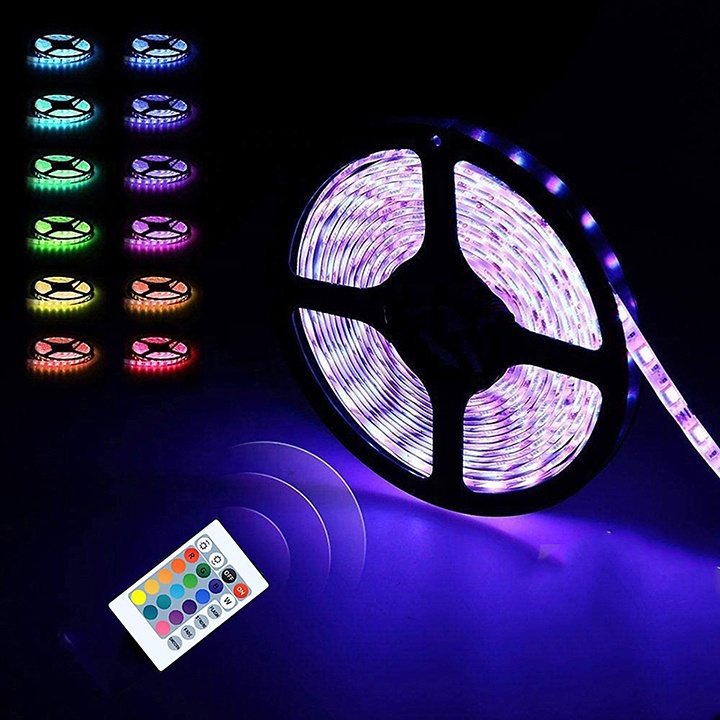 Cuộn đèn Led dây dán 5m đổi nhiều màu (RGB) + Nguồn + Remote điều khiển