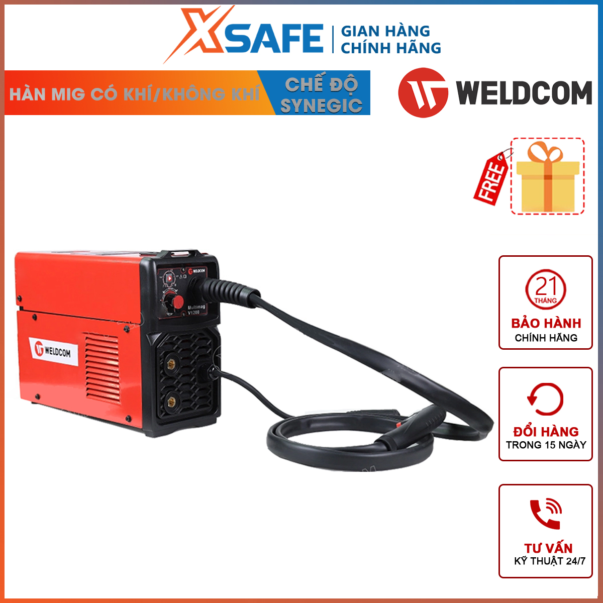 MIG welding machine semi automatic weldcom multimag V1200 range adjustable welding current 40a-120A, contemporary Glass solder wire 0.8mm - 0.9mm, performance 80%, MIG welding on high, inaccessible positions and handy-genuine-xsafe