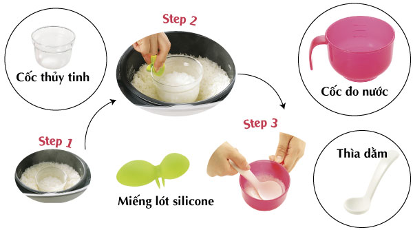 Cốc nấu cháo và cơm nát trong nồi cơm điện Richell Nhật