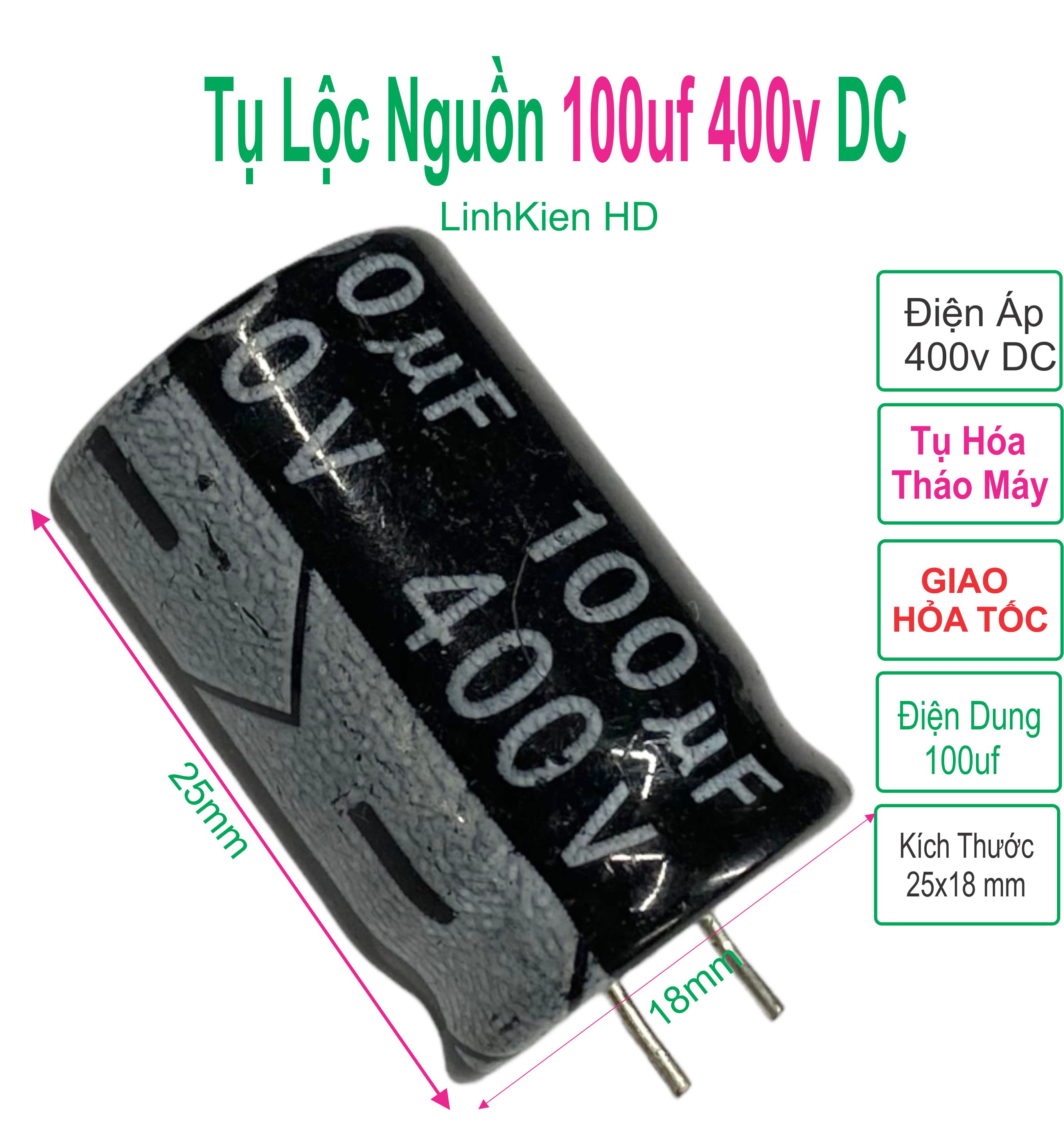 Tụ lộc nguồn 100uf 400v - 450v tháo máy màu xanh đen chân mềm - linhkien hd