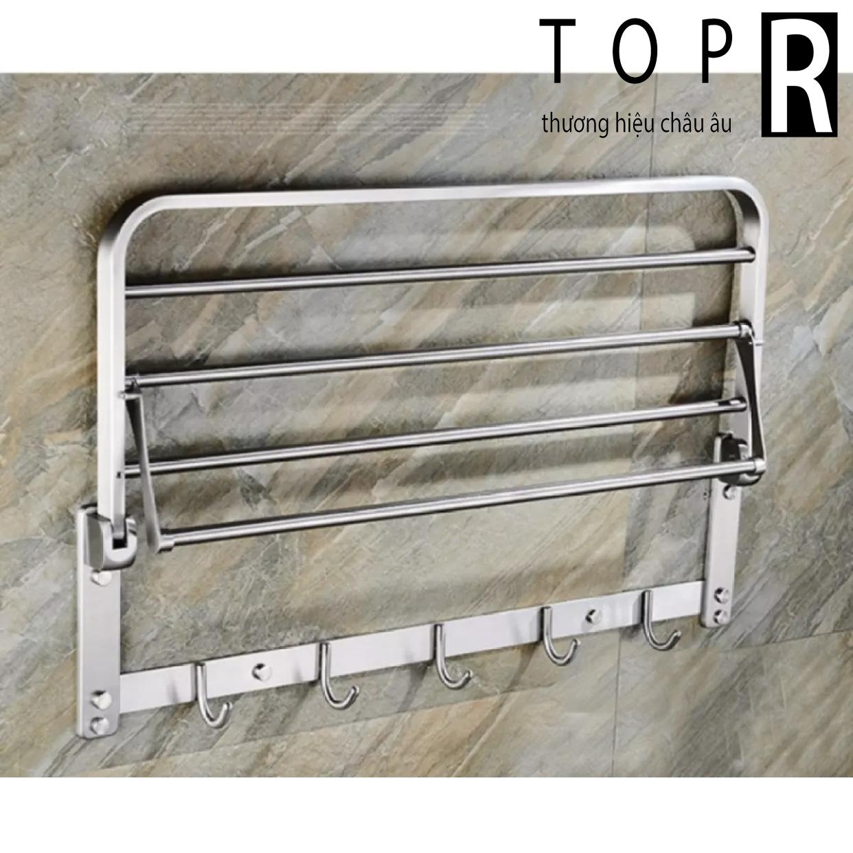 Kệ để đồ phòng tắm kết hợp treo khăn và móc áo inox TOP R - Giá để đồ phòng tắm