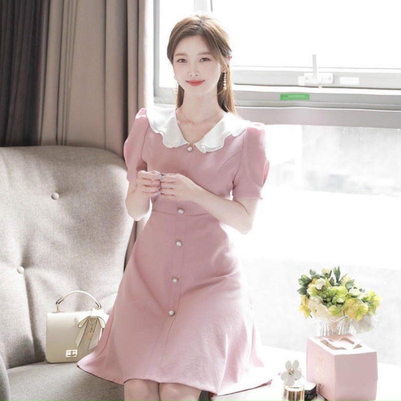 ĐẦM CỔ TRẮNG, NÚT NGỌC (có ảnh thật) MS104