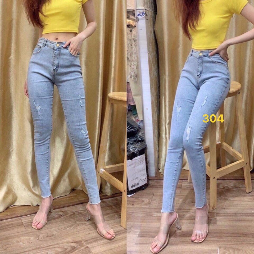 Quần jean nữ CÀO XƯỚC MÀU  XANH NHẠT 304 S1