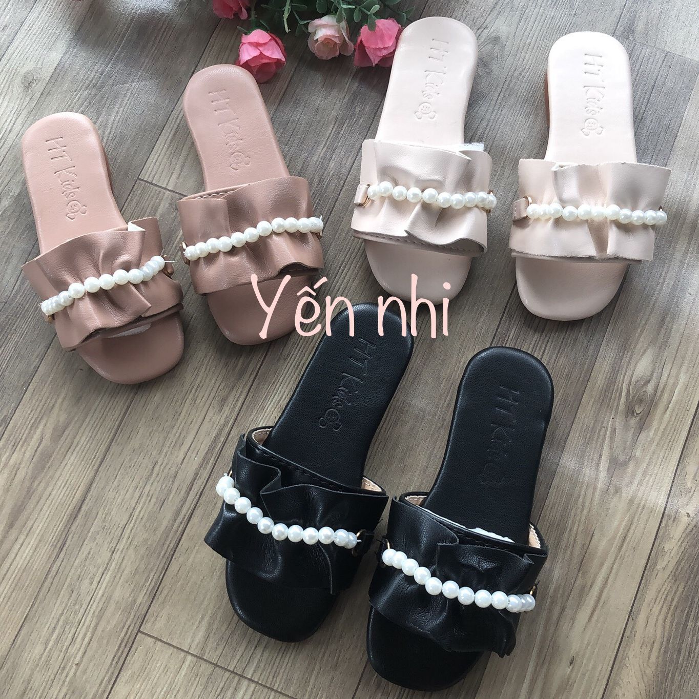 Dép da ren ngọc cho bé gái
