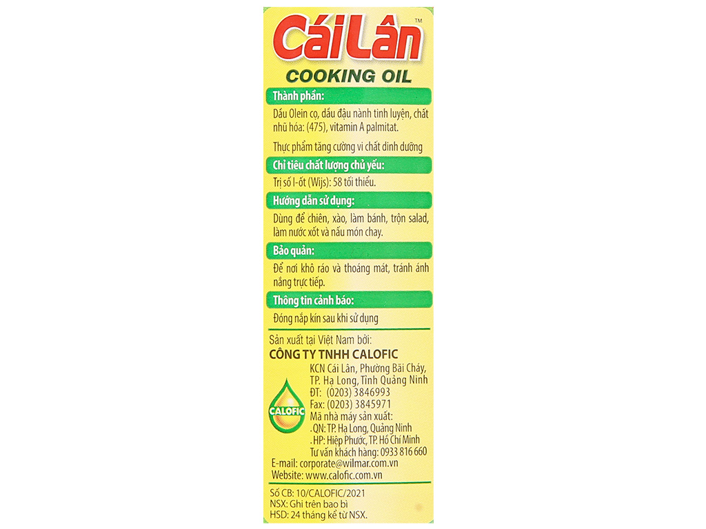 Dầu thực vật tinh luyện Cái Lân can 5 lít