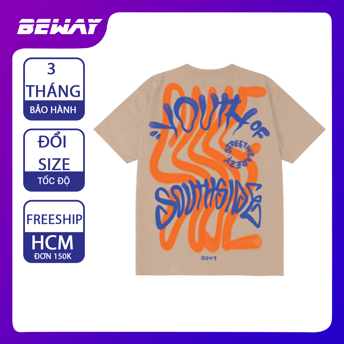 Áo thun swe streetwear tee form rộng tay lỡ họa chữ cách điệu Beway