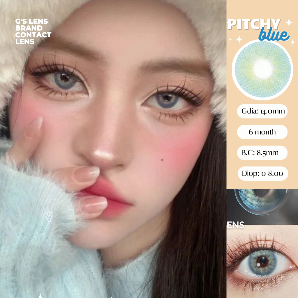 Kính Áp Tròng Lens Xanh Tây Sáng Siêu Đẹp Hot Douyin PITCHY BLUE Không Giãn Xs 14mm Có 0 Đến 6 Độ