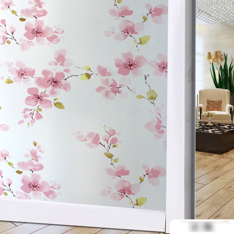 Cuộn 5m x 60cm rộng decal pvc dán kính mờ - hoa mai đỏ p020