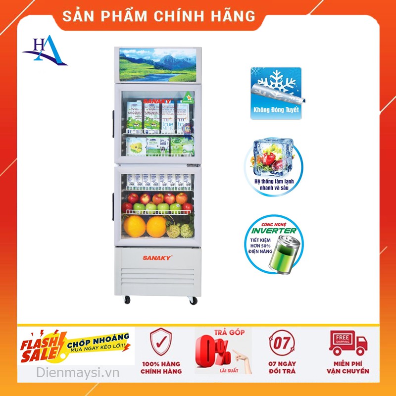 Tủ mát 2 cửa sanaky inverter 340 lít vh-408w3l nhôm +free ship tp.hcm,ngoài tỉnh giao có tính phí+bh 2 năm chính hãng !