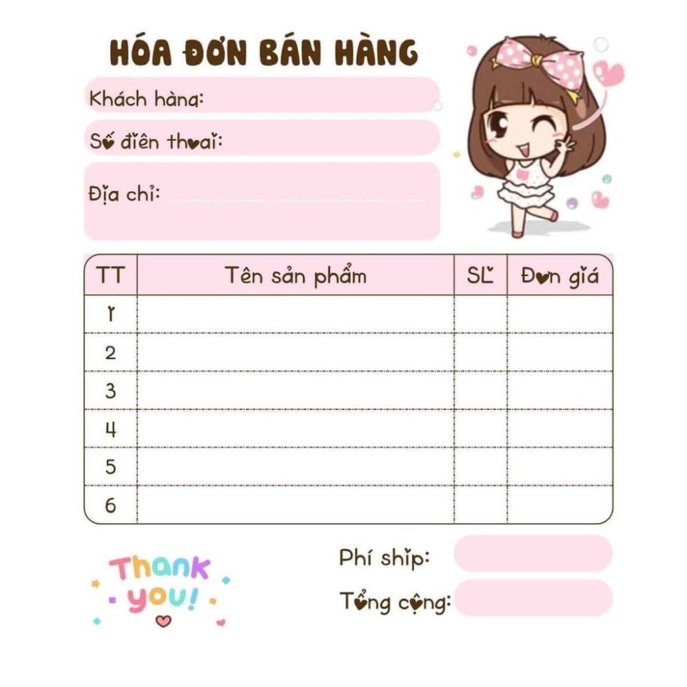 Hoá đơn bán hàng mini 1 liên dễ thương 9x 10 ngẫu nhiên