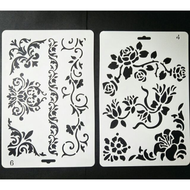 Bộ 2 khuôn vẽ mika dẻo 19*26cm hình hoa lá