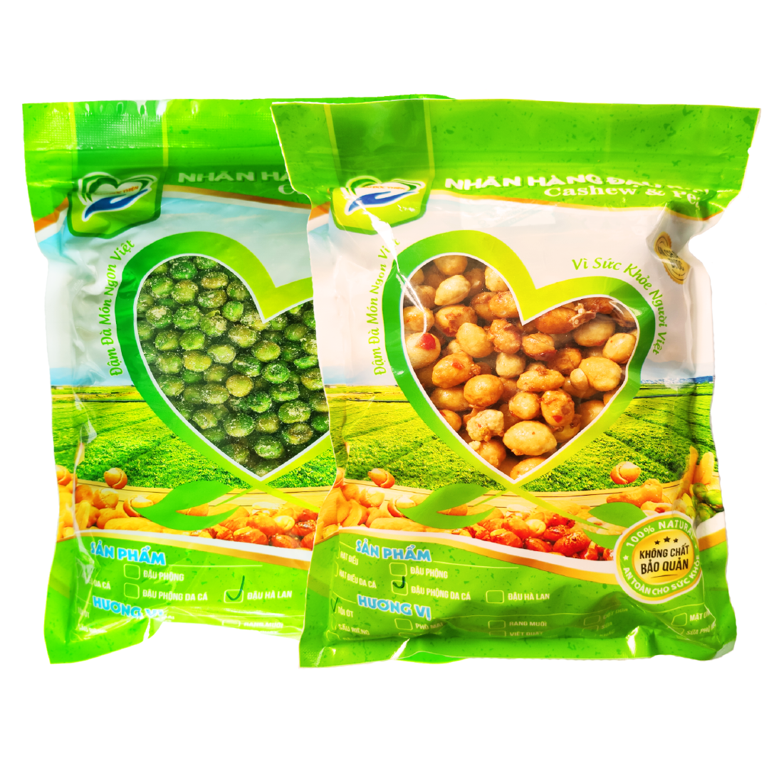 Combo 1KG Tự Chọn: Đậu Phộng Da Cá Rang Tỏi Ớt và Đậu Hà Lan Phô Mai Tâm Đức Thiện 2 Túi ZIP 500GR Thực Phẩm Đóng Gói Đóng Hộp Ăn Liền đồ ăn vặt Thực Phẩm Khô Đậu Hà Lan Muối Đậu Hà Lan Rang Muối bánh kẹo quà Tết