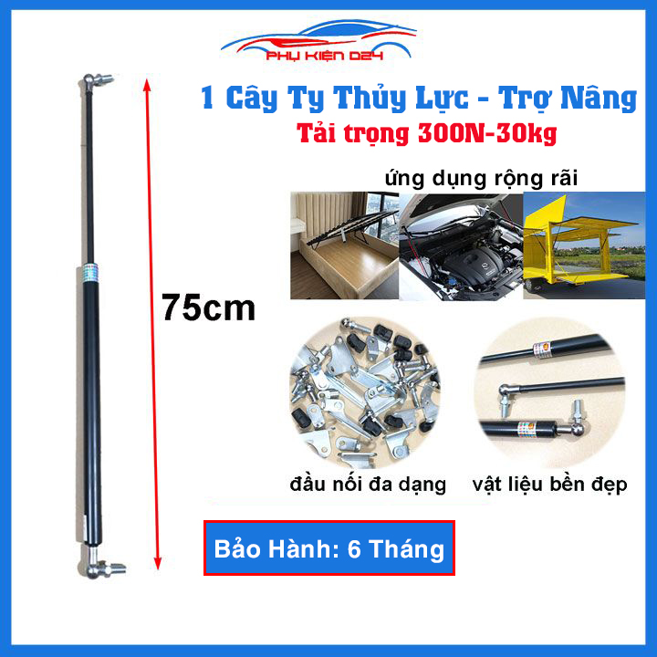1 Cây ty thủy lực, ben hơi dài 75cm chịu lực 300N-30kg/1 cây chống nắp capo, cốp ô tô, cánh cửa công nghiệp trợ nâng, trợ lực tốt