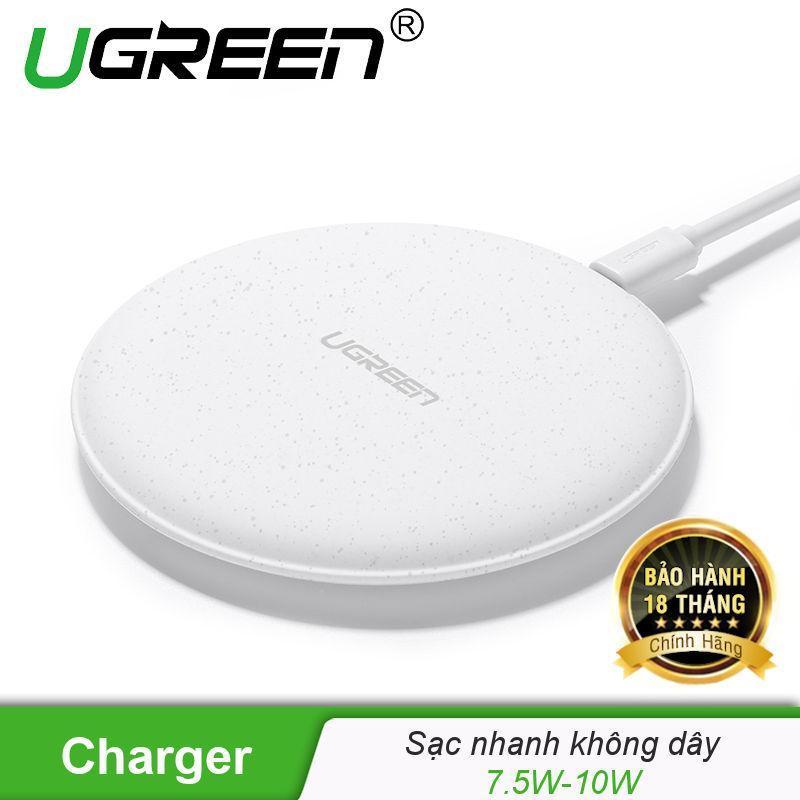 Sạc không dây công nghệ Qi 10W, sử dụng cho các dòng điện thoại iPhone (Xs Max, XR, X, 10, 8 Plus, 8) Samsung (Galaxy S10, S9 Plus, Note 9, Note 8, S8 Plus, S7 Edge, S6 Edge, Note 5) Xiaomi (Mi9 LG G7 ThinQ UGREEN CD186 60112