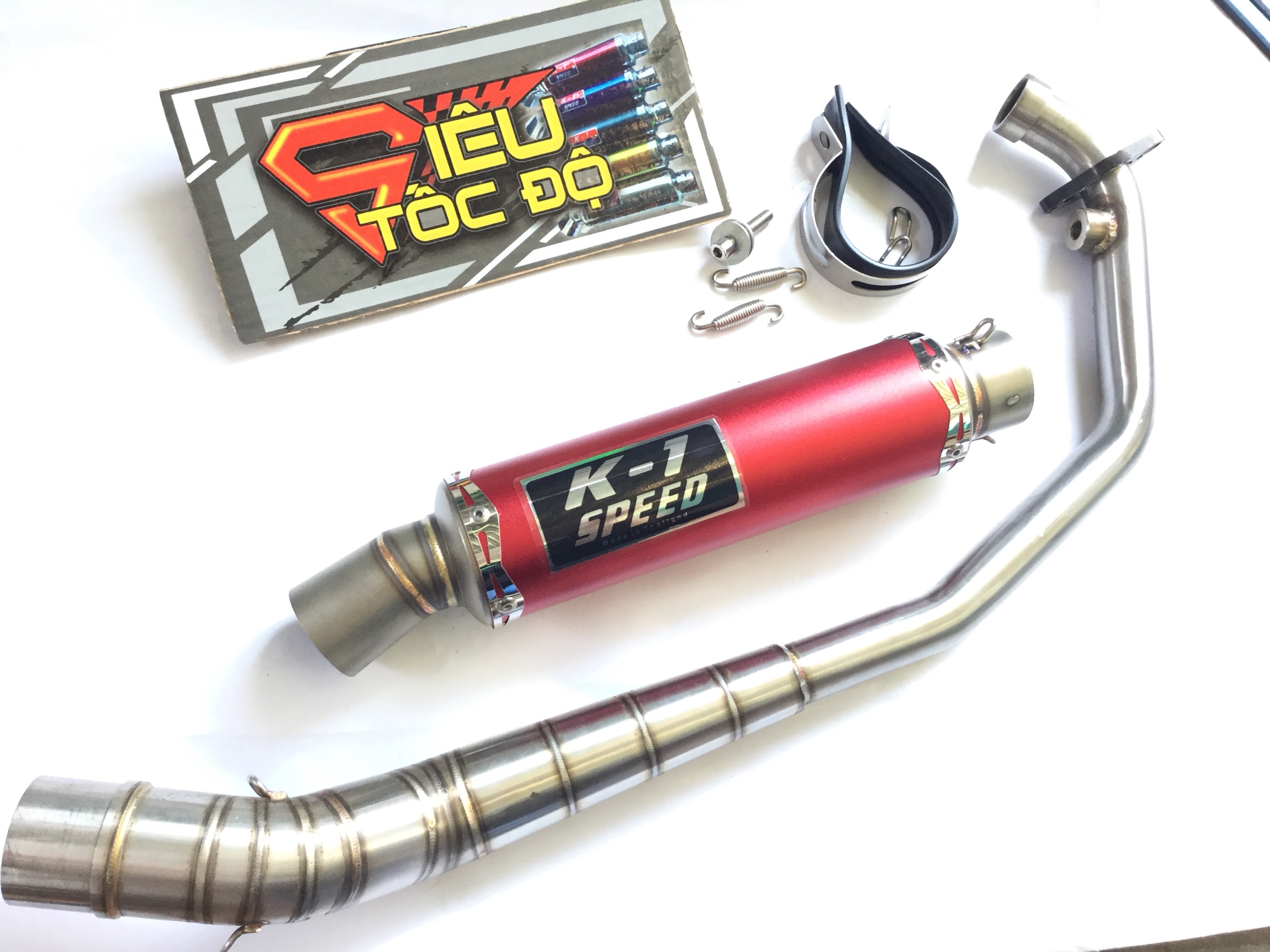 Pô k1 đỏ hàng xịn full pass treo lò xo bao gồm cả cổ pô độ 2 khúc inox 304 cho xe winer, sonic,.........