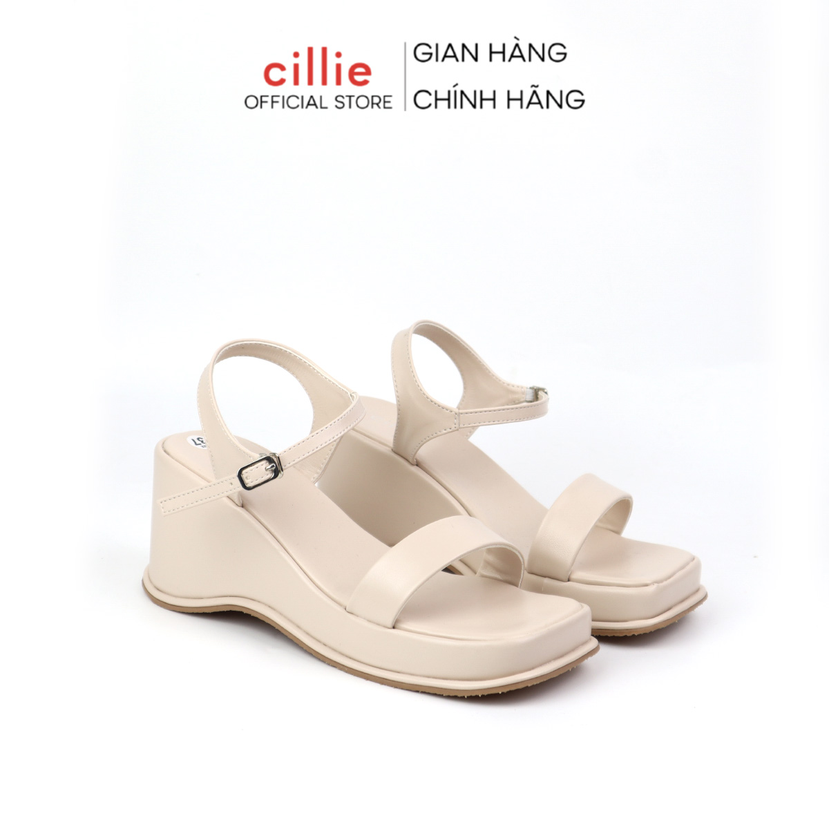 Giày sandal cao gót bánh mì đế xuồng nữ thời trang quai ngang basic đế cao