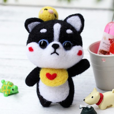 Bộ len chọc có hướng dẫn Shiba Đen Tiệc Bể Bơi needle felting Black Shiba