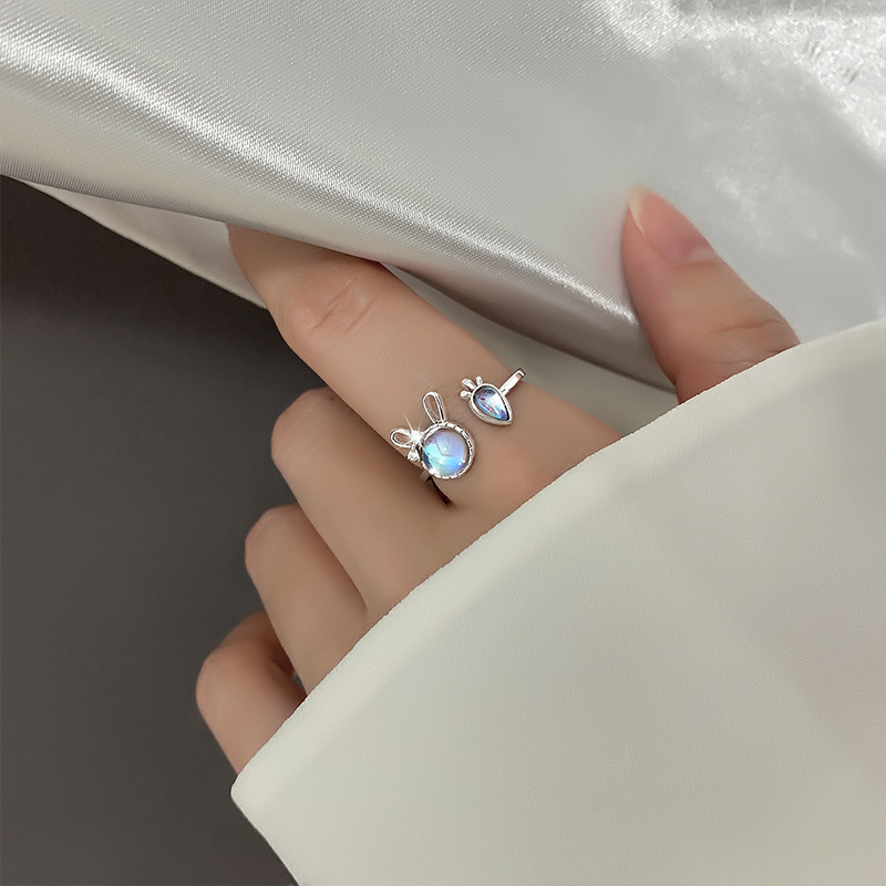 Nhẫn lấp lánh cà rốt thỏ mạ bạc cute