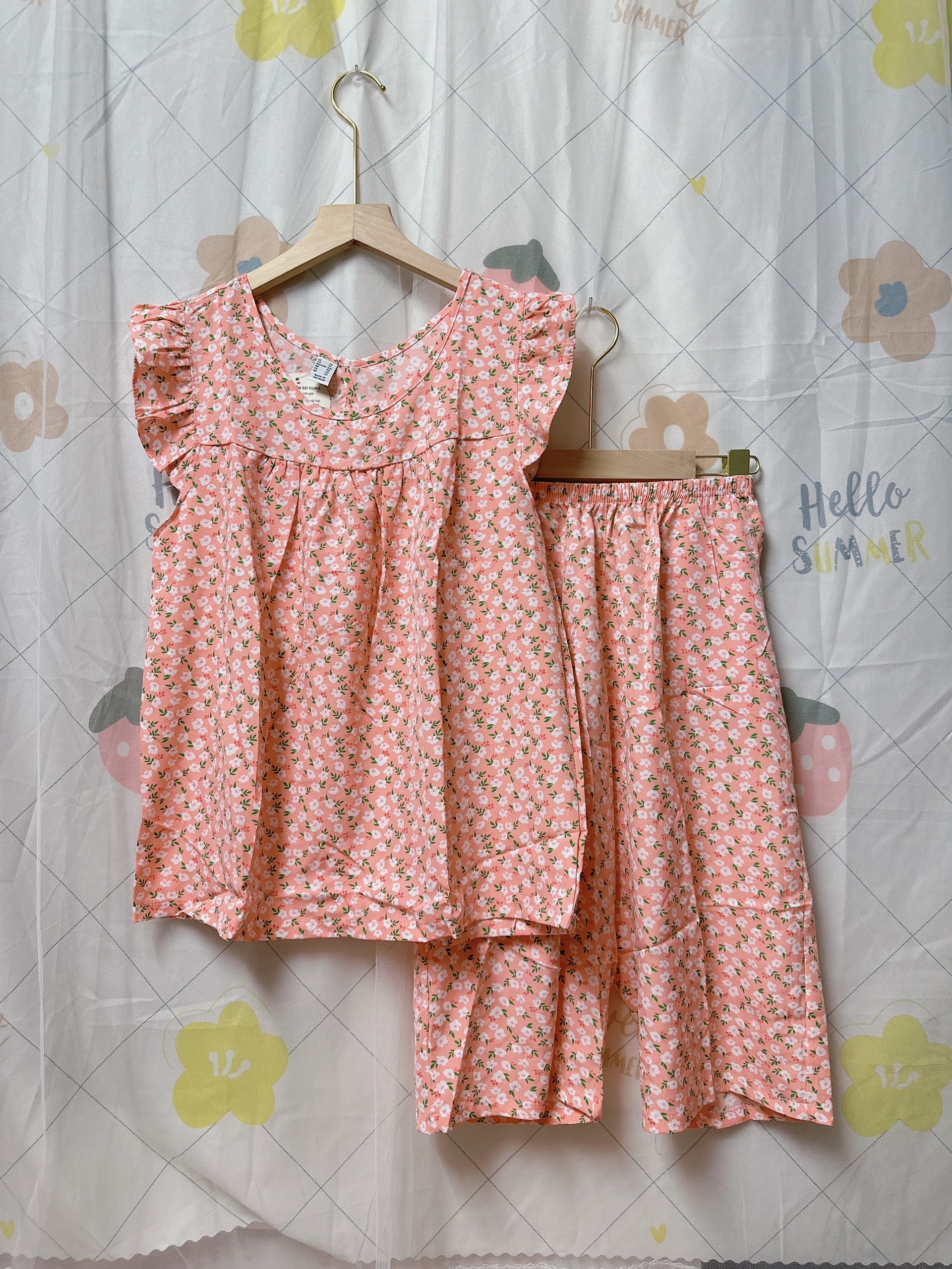 LUA46_ĐỒ BỘ LỤA LỬNG ÁO CÁNH TIÊN HỌA TIẾT HOA NHÍ, CÓ SIZE