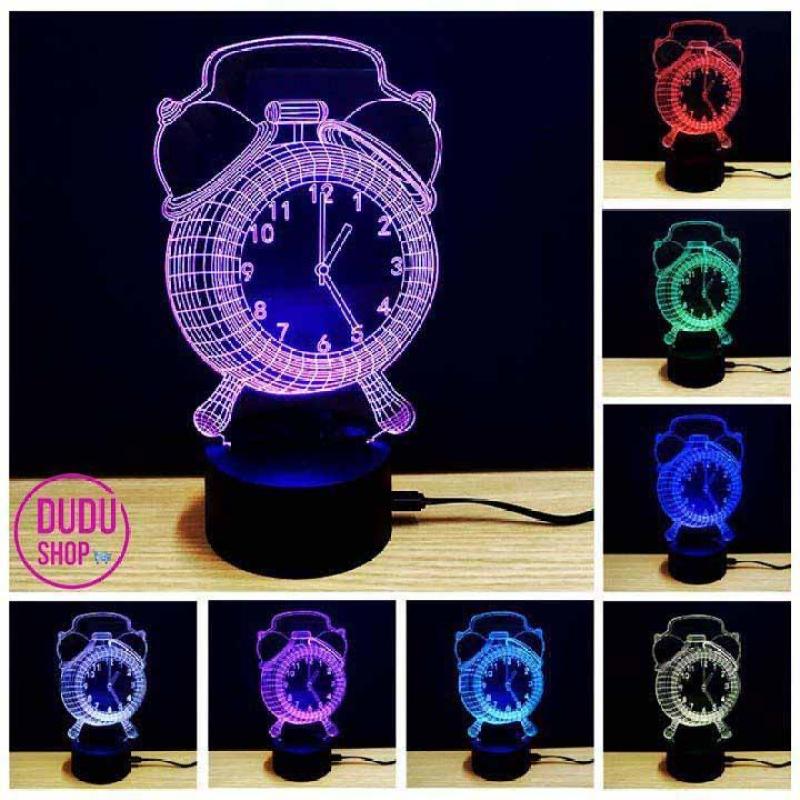 Bảng giá Đèn ngủ trang trí đẹp, Đèn Ngủ 3D Led 7 Màu Hình Đồng Hồ Cộng Nghệ Mới, nhấn 1 lần đổi 1 màu, chế độ sáng từng màu và chế độ đổi 7 màu