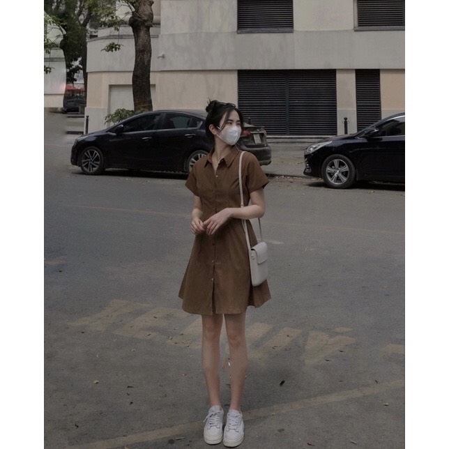 Đầm váy nữ phối cổ sơ mi cài cúc chiết eo lưng chun, Váy nữ mặc tôn dáng nhiều màu xinh ♥️ - G5.shop