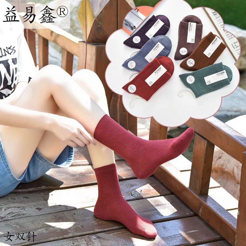 Tất Len Gân Vặn Thừng Cổ Cao
