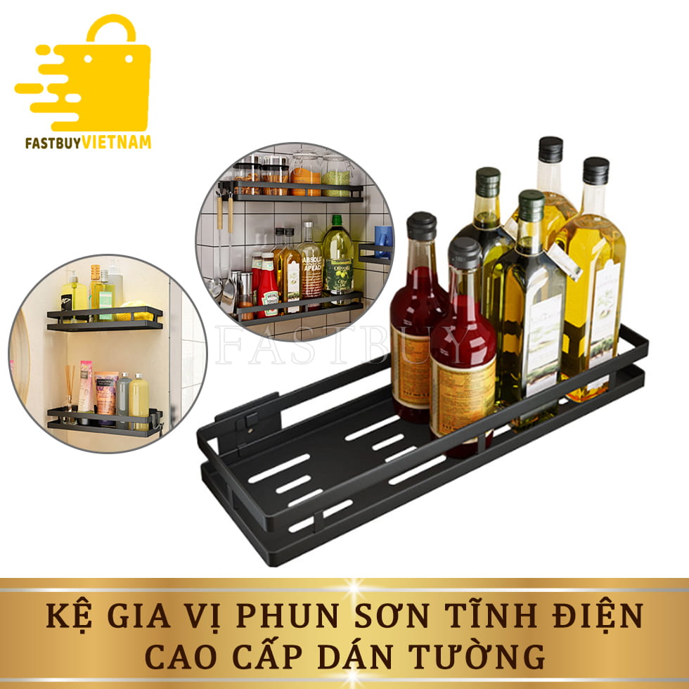 Kệ Gia Vị Dán Tường Phun Sơn Tĩnh Điện Chống Oxy Hóa Cao Cấp KT( 30x10x5CM) , Kệ Đựng Gia Vị Nhà Bếp Chắc Chắn Đa Năng Tiện Dụng