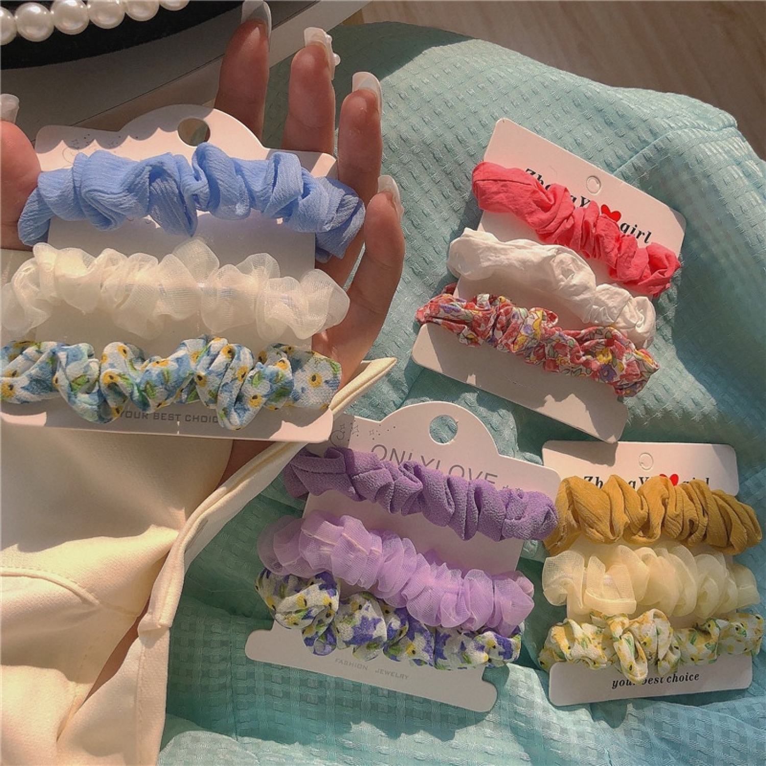 Combo 3 dây buộc tóc scrunchies phối màu đơn giản xinh xắn
