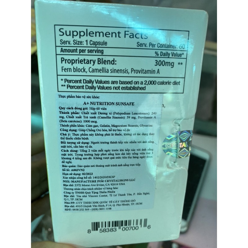 Viên chống nắng A+ Nutrition Sun Safe [CHÍNH HÃNG]